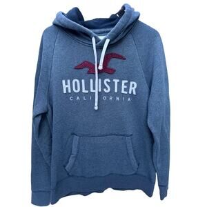 Hollister Hoodie Mens Large Blue and Gray w/ Logo Pullover Sweatshirt California